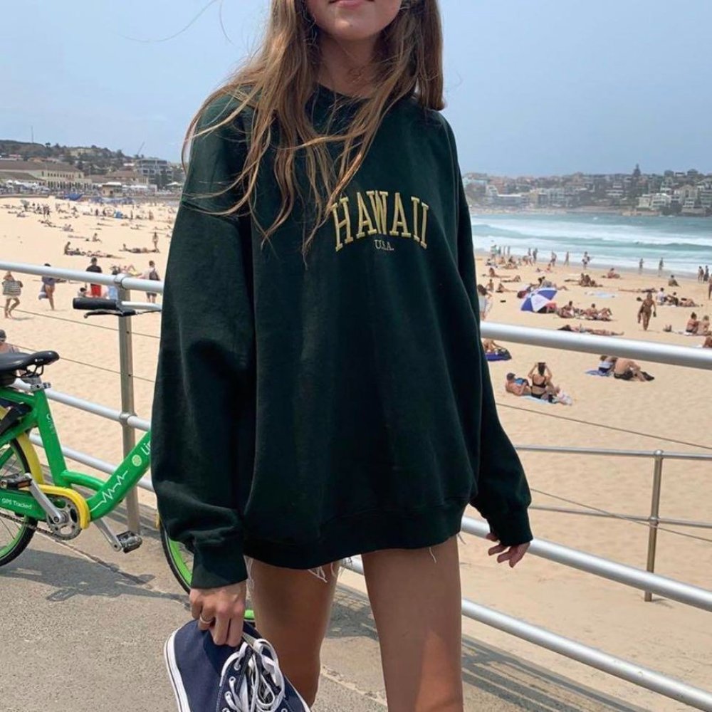 Brandy Melville Green Hawaii Crew Neck Sweatshirt